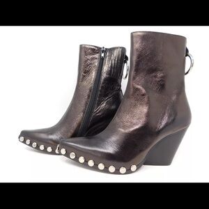 Jeffrey Campbell Women's Boots Walton Studded Bootie Black Metallic Leather 5.5